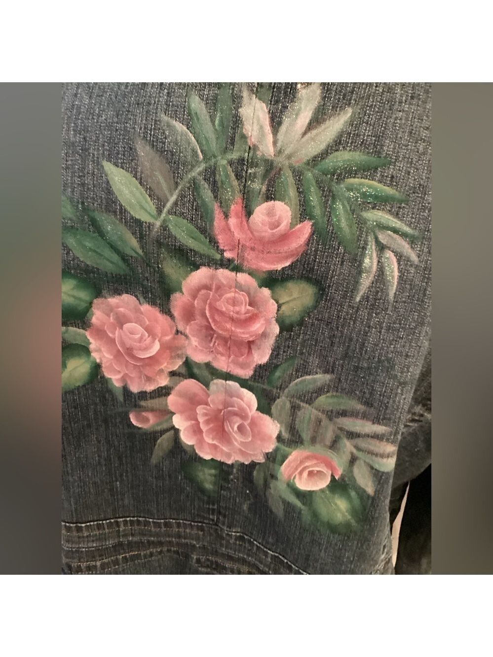 a.n.a 3 button painted floral glitter embellished Jean jacket Woman’s size 2X - Picture 3 of 15